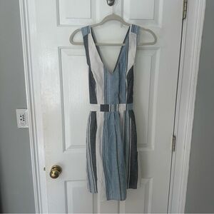 Altar'd State Blue, Gray, and White Striped Mini Dress